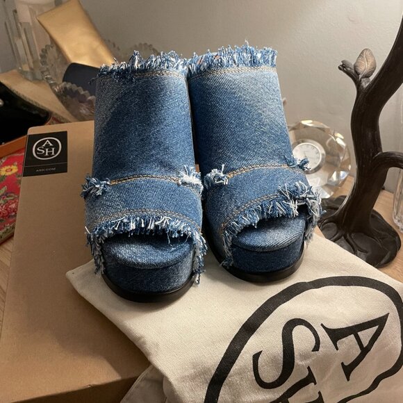 ASH Maui Slide Platform Sandals in Blue Denim Size 6 New in Box - Picture 3 of 6